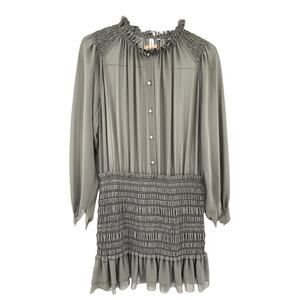 Robbi & Nikki Women's Size XS Crepe Ruched Fitted Mini Dress Grey Long Sleeve